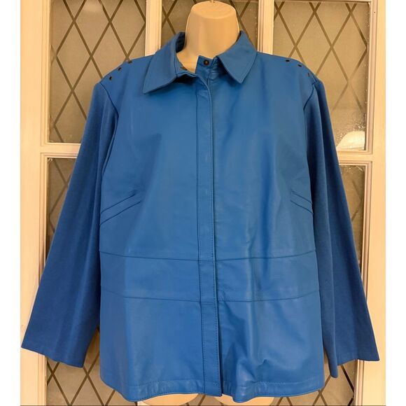 NYGARD Collection WOMEN'S Royal BLUE LEATHER FRONT SWEATER BACK JACKET Size 3X - Picture 2 of 8